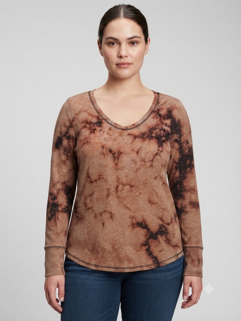 MASSIMO SUPPLY CO. Upcycled Long Sleeve Scoop Neck T-Shirt L 18.5” P2P Tan Multi